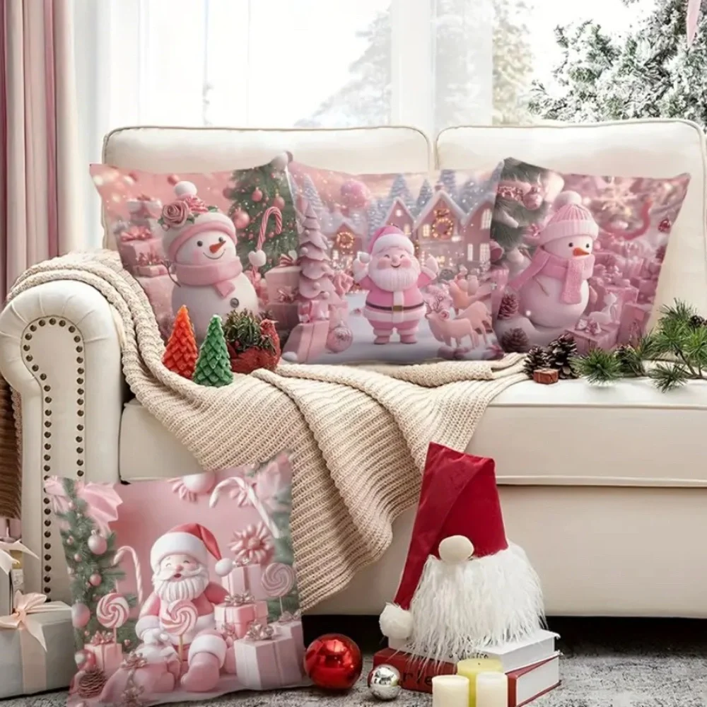 (New in package) 4 pc Festive Pink Christmas Pillow Covers